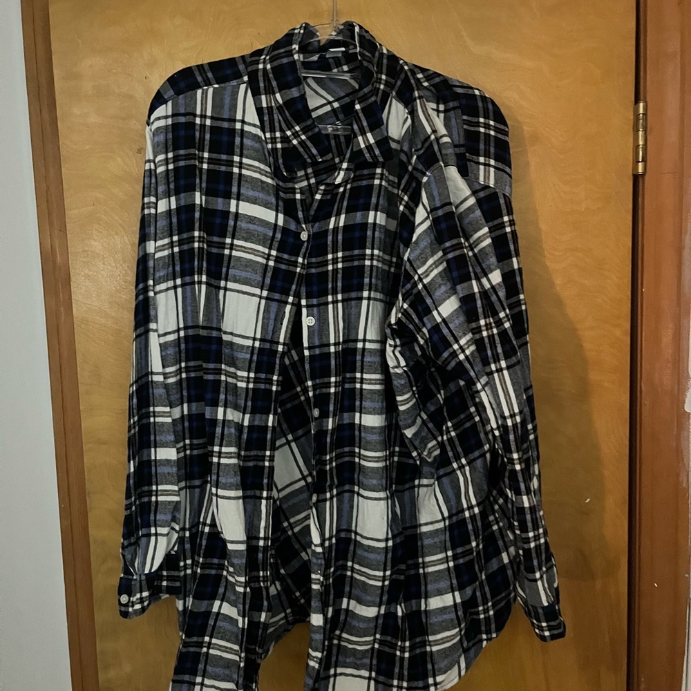 Old Navy Blue and Black Plaid Shirt